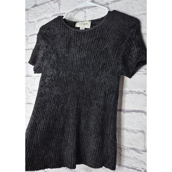 Emanuel Ungaro Tops - VTG 90s Emanuel Ungaro Black Ribbed Chenille Top M Made in USA Designer Knit
